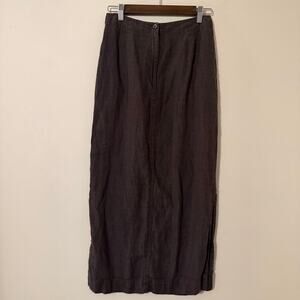 Vintage J Jill 100% Linen Midi Maxi Skirt Brown Zip & Button Closure Size 8